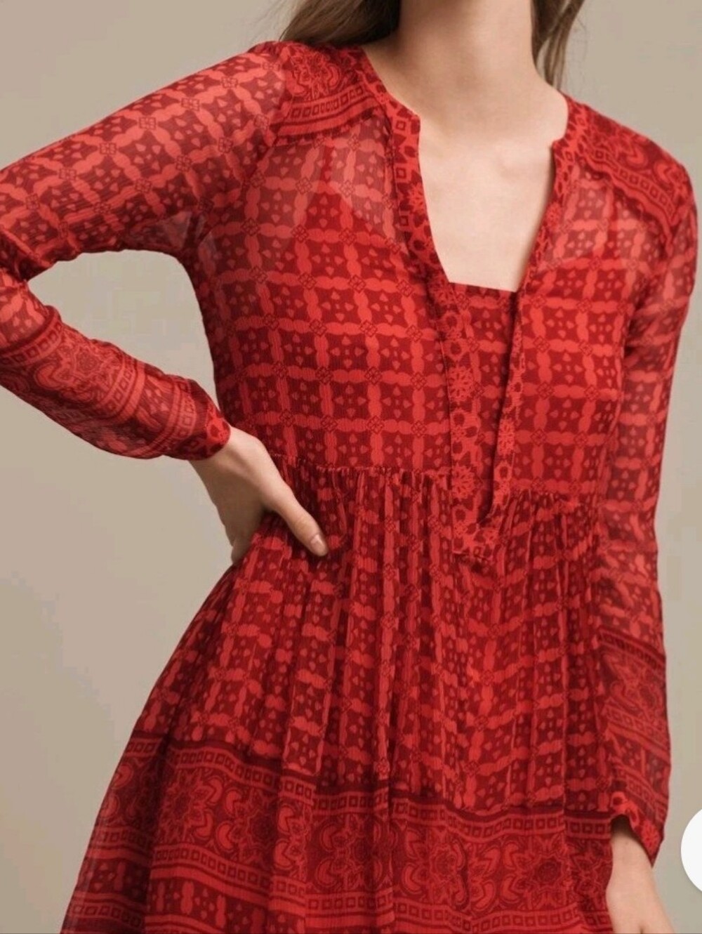 Anthropologie red patterned mini swing dress